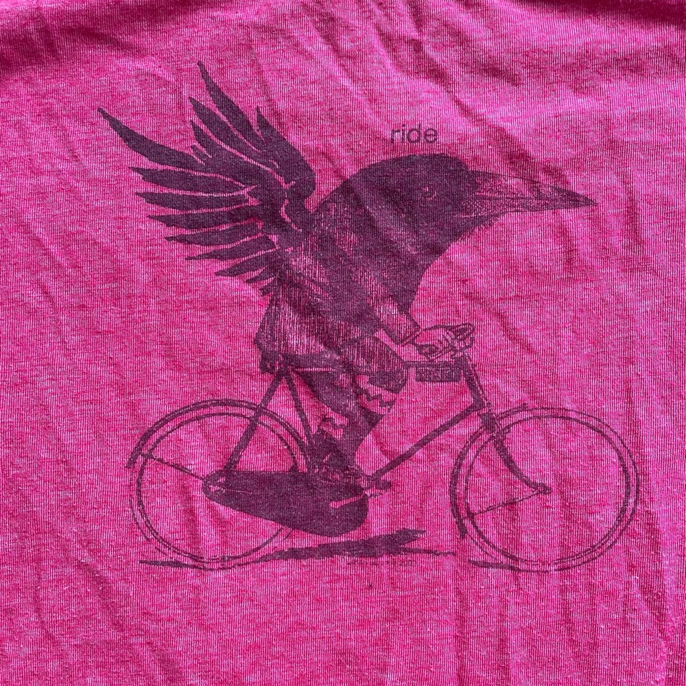Pink Graphic T-Shirt with Bird on Bicycle
